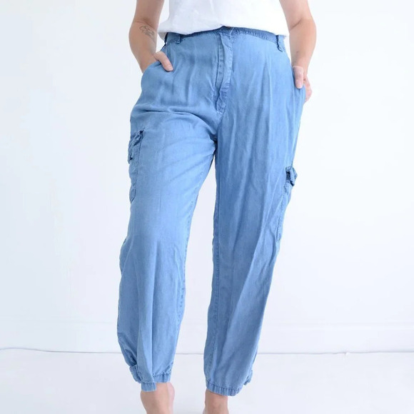 Suko Cargo Style Cotton Blue Chambray Denim Jeans - Picture 2 of 14